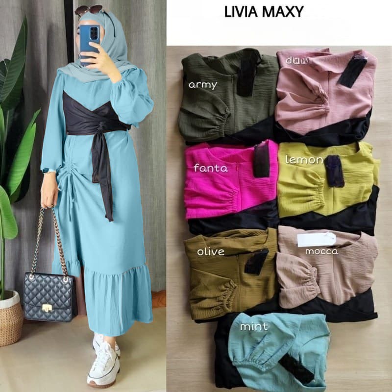 GAMIS STORE - Livia Midi Matt Cringkle Polos Basic Premium OOTD Gamis Muslim Maxy Wanita Kondangan