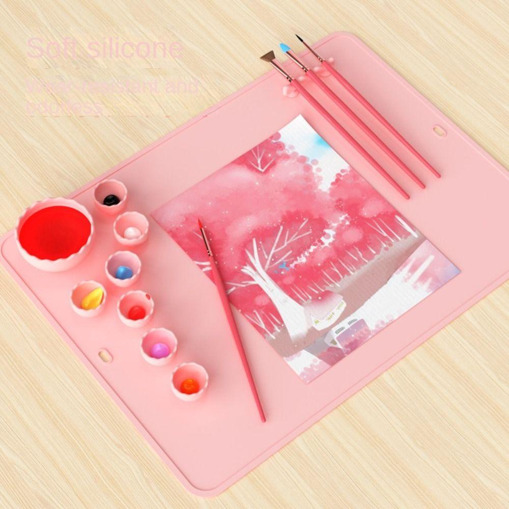 Tikar Lukisan Silikon Nanas Seni Tahan Lama Watercoloring Stamping Creater Mat Ink Blending Dengan Cangkir Air Dan Tempat Cat