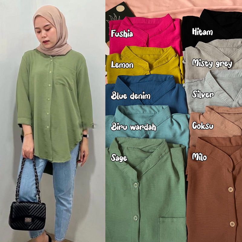 kemeja kringkel saku depan/blouse kringkel terbaru/kemeja kringkel polos