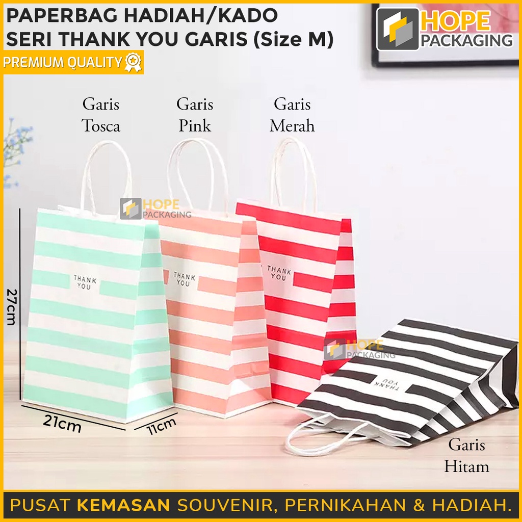 [ 3 pcs ] PaperBag Hadiah M= 27x21x11 cm / Kado Seri Thank You series bunga dan garis