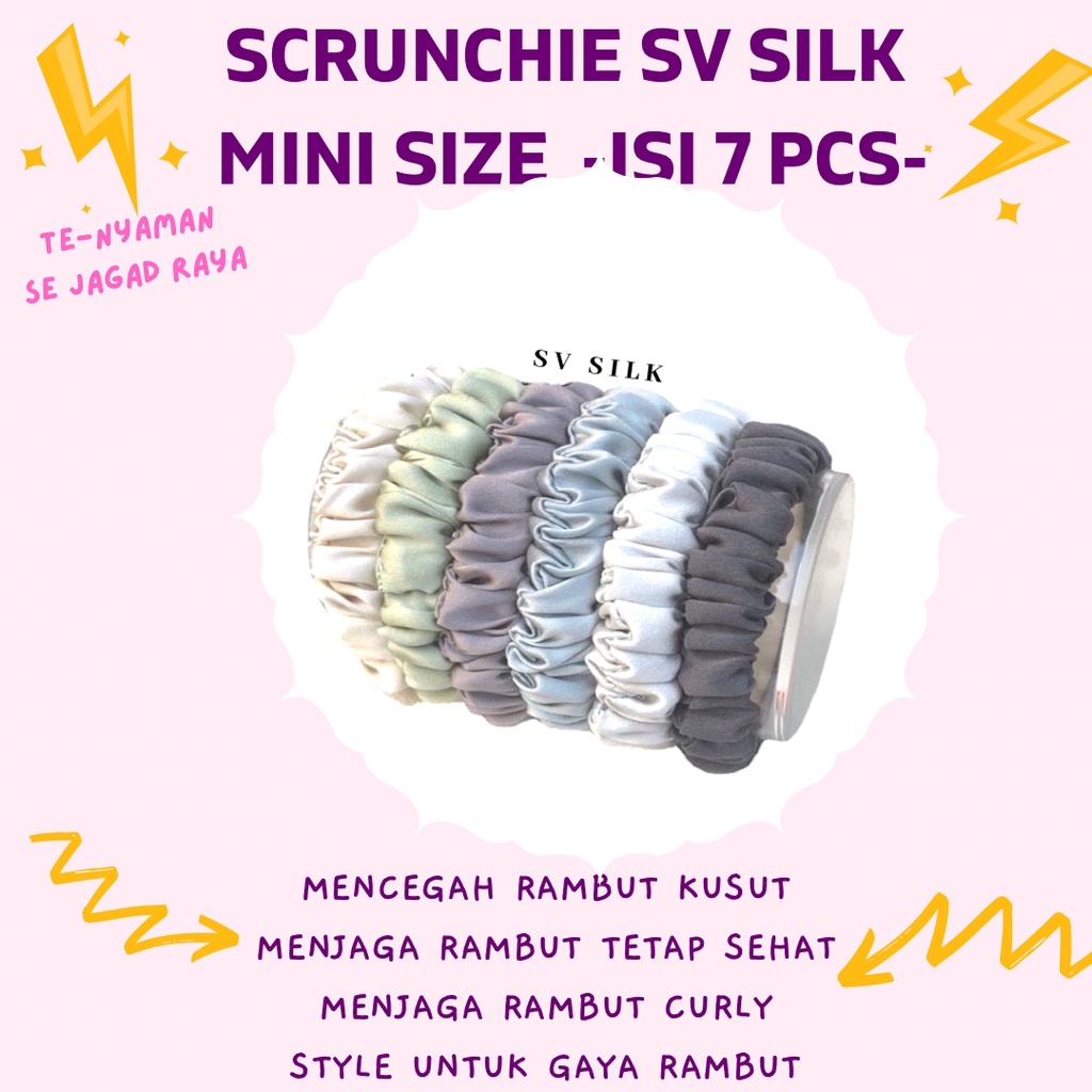 SCRUNCHIE MINI 100% SILKHAIR PRINCESS ISI 7 PCS SCRUNCHIE MINI KOREA SILK SATIN SCRUNCHIE MINI IKAT RAMBUT AKSESORIS RAMBUT SRUNCHIE MURAH IKAT RAMBUT HIJAB IKAT CEPOL