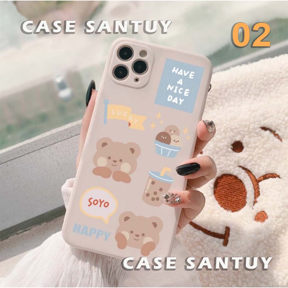 Case Casing Infinix HOT SMART NOTE 4 4C 5 6 9 10 10S 10T 11 11S Pro Play NFC Plus Lite X670 Cute Bear Square Edge Phone Case Cover Casing