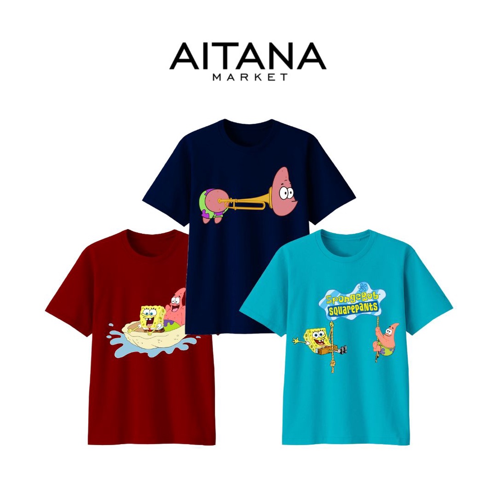 Kaos Kartun Spongebob Slide And Rope Series Size Bayi Anak Remaja Dewasa Bahan Katun Combed Premium 30s