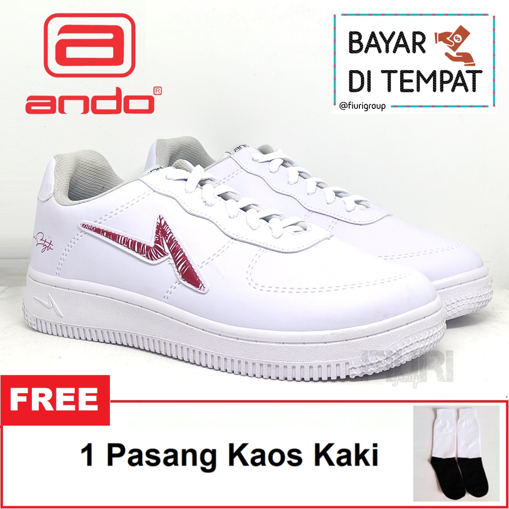 FIURI - ANDO CURTIZ 39-43 PUTIH MERAH - Sepatu Kets Pria - Sepatu Sneakers Pria - Sepatu Olahraga Sport Pria - Sepatu Casual Kanvas - Sepatu Jogging Lari Fitness Gym Senam Pria - Sepatu Sekolah Bertali SMP SMA