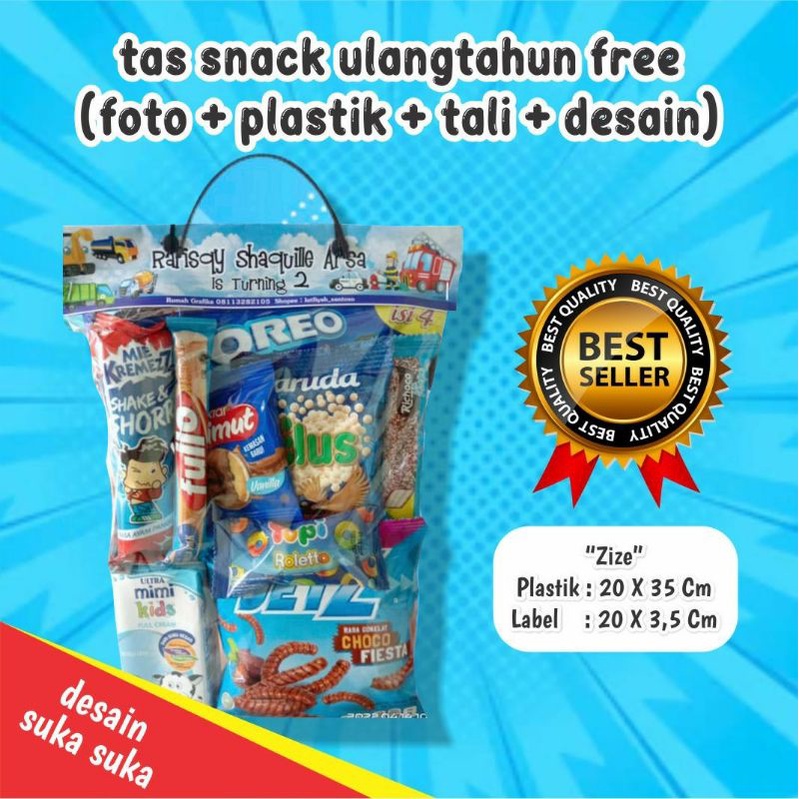 

tas snack ulangtahun free (plastik+foto+tali+desain)