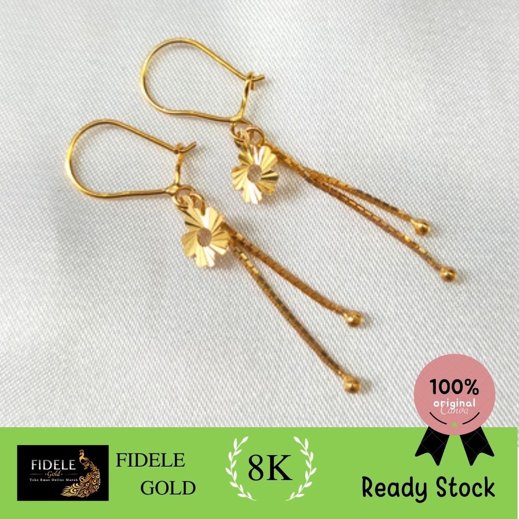 Anting fkl italy panjang emas asli anting wanita kadar muda anting emas kuning