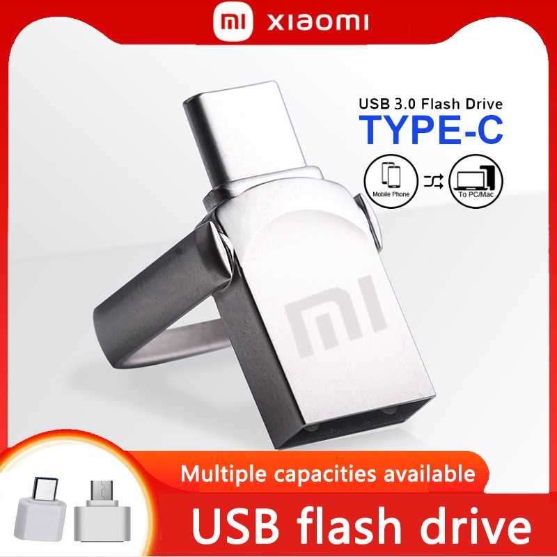 Xiaomi TYPE-C/USB Two-In-One Pen Driver 8GB 16GB 32GB 64GB 128GB USB Memory Stick 256GB 512GB 1TB 2TB Portable USB Flash Driver Silver Metal Tahan Air Tahan Lama