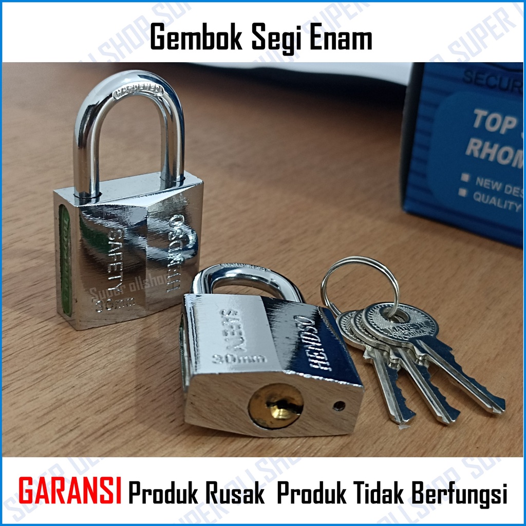 Gembok Putih Besar Anti Rust Anti Maling Anti Cut / Gembok Pintu Rumah 30 mm 40 mm / Gembok Pagar Segi Enam