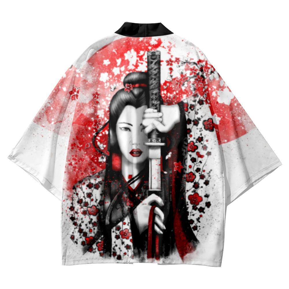 baju kimono Summer Women Men Loose Japanese Kimono Beach Cardigan Robe Haori Cartoon Floral Beauty Samurai Printed Streetwear Top Yukata pria wanita