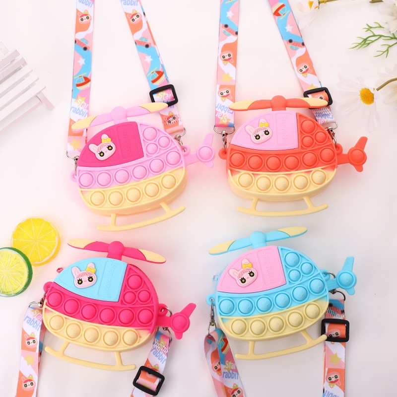 Tas Pop it Anak Lucu Import - Tas Selempang Anak Karakter - Tas Silikon Awet Kuat