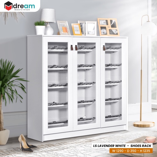 Lemari Kabinet Sepatu 1 dan 3 Pintu Kaca dan Cermin Scandinavian Putih - LS LV