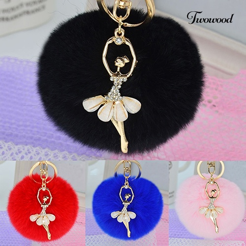 Twowood Fashion Pompom Bola Bulu Mobil Liontin Handbag Keyring Lovely Handbag Keychain