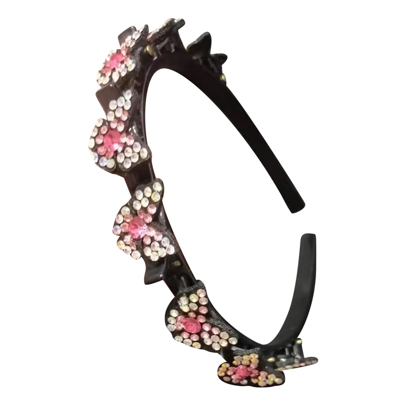 Anti-slip Hairband Berlian Imitasi Kupu-Kupu Ikat Kepala Wanita Rambut Band Hoop Cakar Klip Poni Ganda Gaya Rambut Mengepang Alat