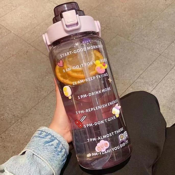 Botol minum Jumbo 2 LITER Motivasi Penanda waktu Tritan Quifit Handle BENING 2ML - Botol Minum 2L/FR