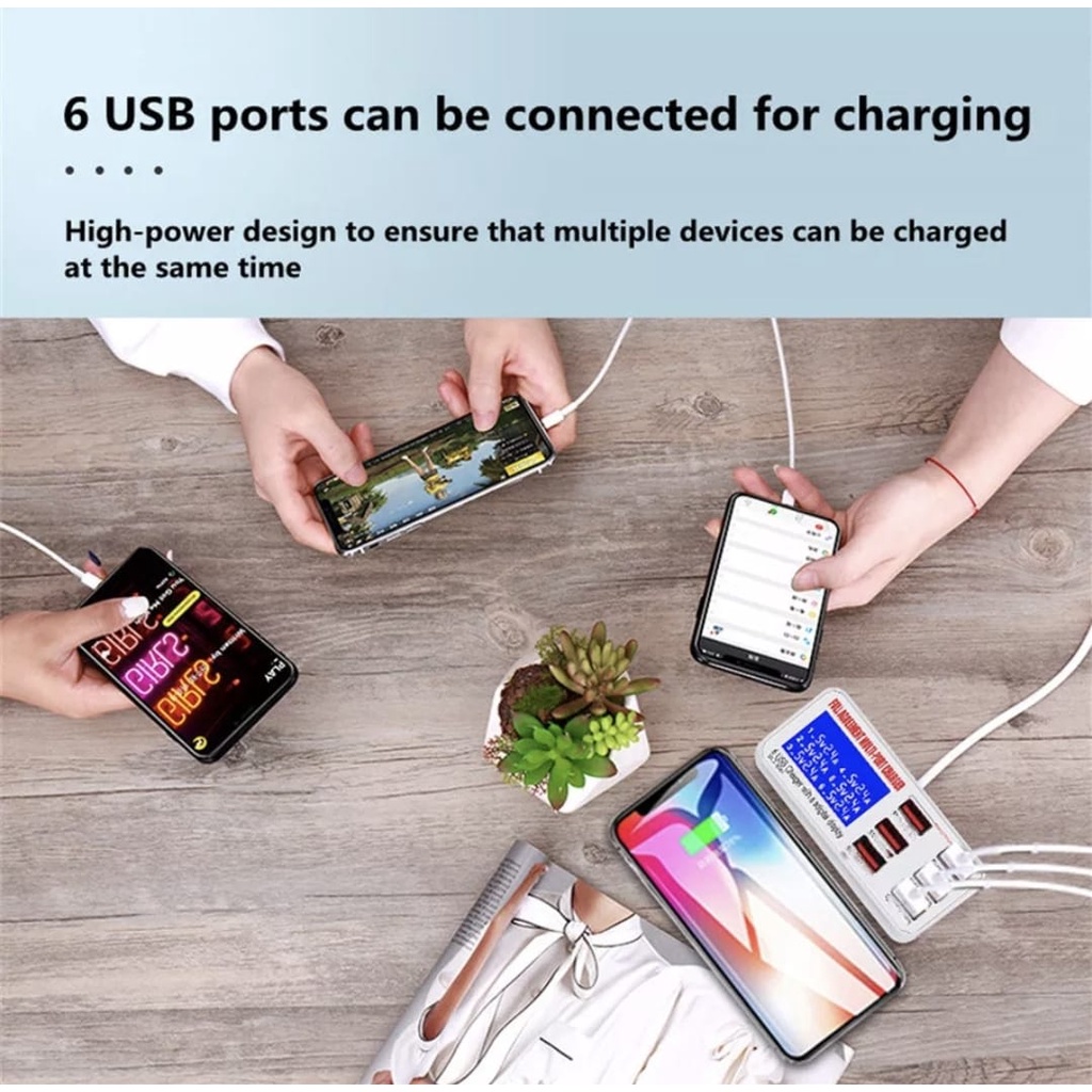 Smart Charge 6 USB LCD Display Multi Port Charging Station Home Office