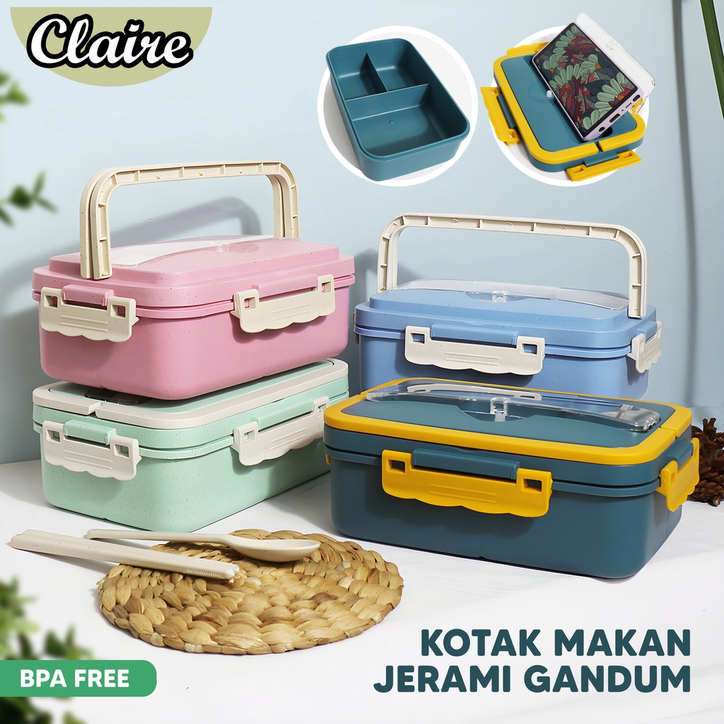 Kotak Makan Jerami  Anti Tumpah / Lunch Box Tempat Makan BPA FREE FREE SENDOK DAN GARPU