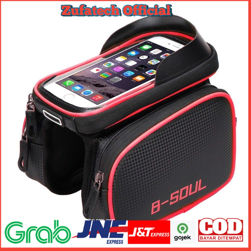 B-SOUL Tas Sepeda Waterproof Smartphone 6.2 Inch - YA0210 - Black/Red