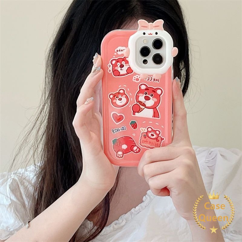 3d Bow Little Monster Case Untuk Realmev C15 C21Y C25Y C30 C3 C12 C35 C11 C31 C20 C33 C25s C25 7i 8 7 5s 9i 9Pro+9 8Pro 5i 6i 5 C17 Kartun Strawberry Bear Manyo Lembut Penutup Belakang