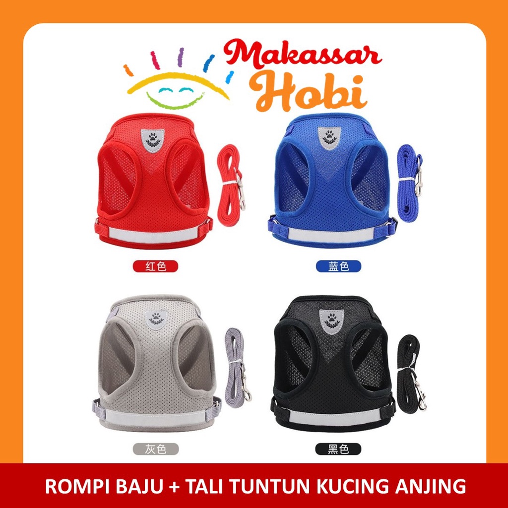 Rompi Baju + Tali Tuntun Harness Kucing Anjing Vest Cat Dog Pet Leash