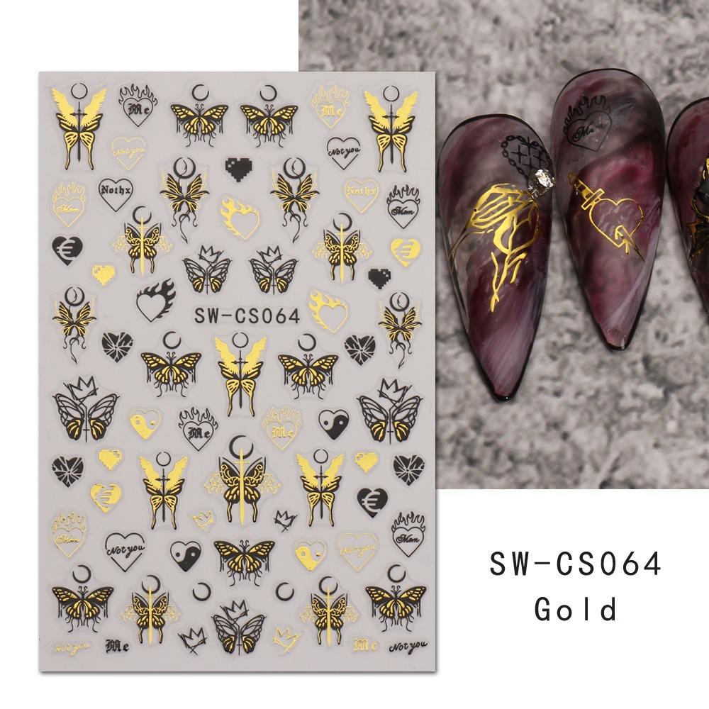 Mxbeauty Stiker Kuku Kupu-Kupu Wanita Korea Bulan Jantung Nail Stickers Bronzing Butterfly Nail Art Dekorasi