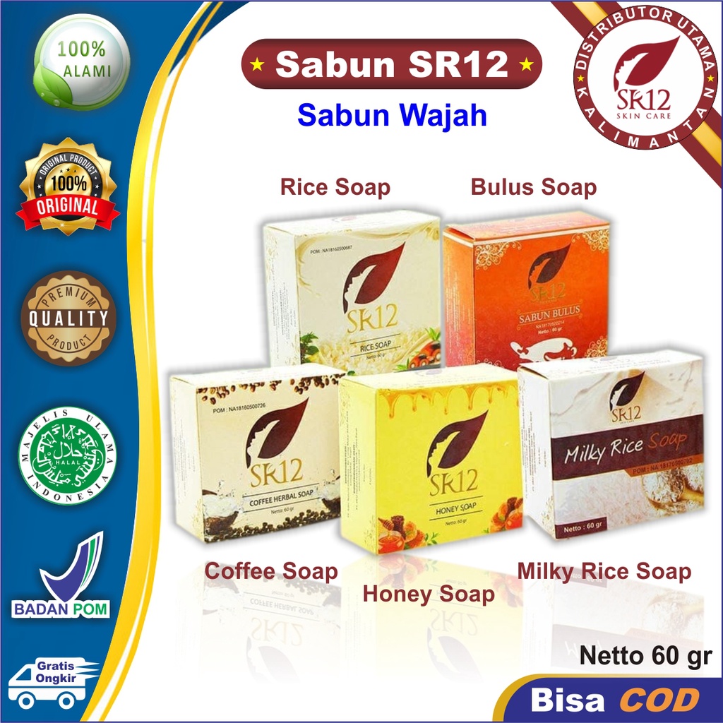 Sabun SR12 Skincare | Sabun Bulus | Honey Soap | Coffee Soap | Rice Soap | Milky Rice Soap | Sabun Batang | Skincare SR12 Herbal