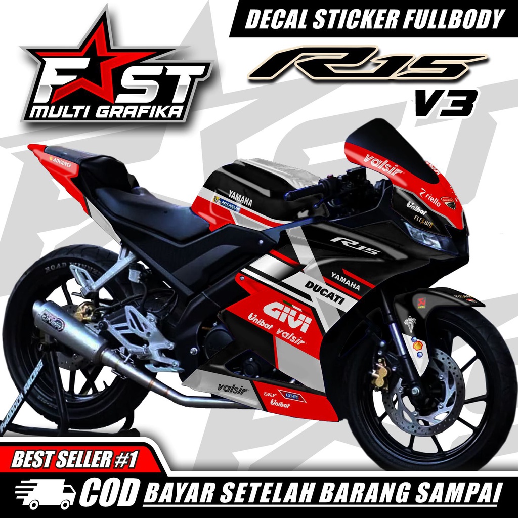 Decal Sticker Variasi Fullbody R15 V3 Ducati racing - Dekal Stiker R15 V3 Decal Stiker Motor R15 V3 