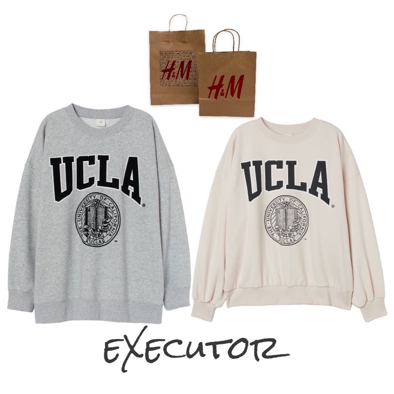 ( 8.8 ) Crewneck Sweatshirt H&amp;M Unisex Sablon Ucla,  Flecee Katun Lembut Tebal, Free Papperbag