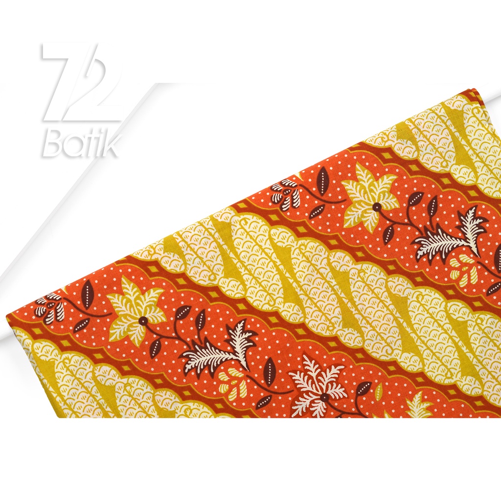 KAIN BATIK KATUN Premium Motif Daun Parang Warna Orange Kuning 722987 Cap 72IL Jarik Jarit Samping Kebat Panjang Batik Katun Modern Premium Bahan Seragam Batik Pernikahan Kantor Keluarga Murah Kamen Jadi Batik Bali Lembaran