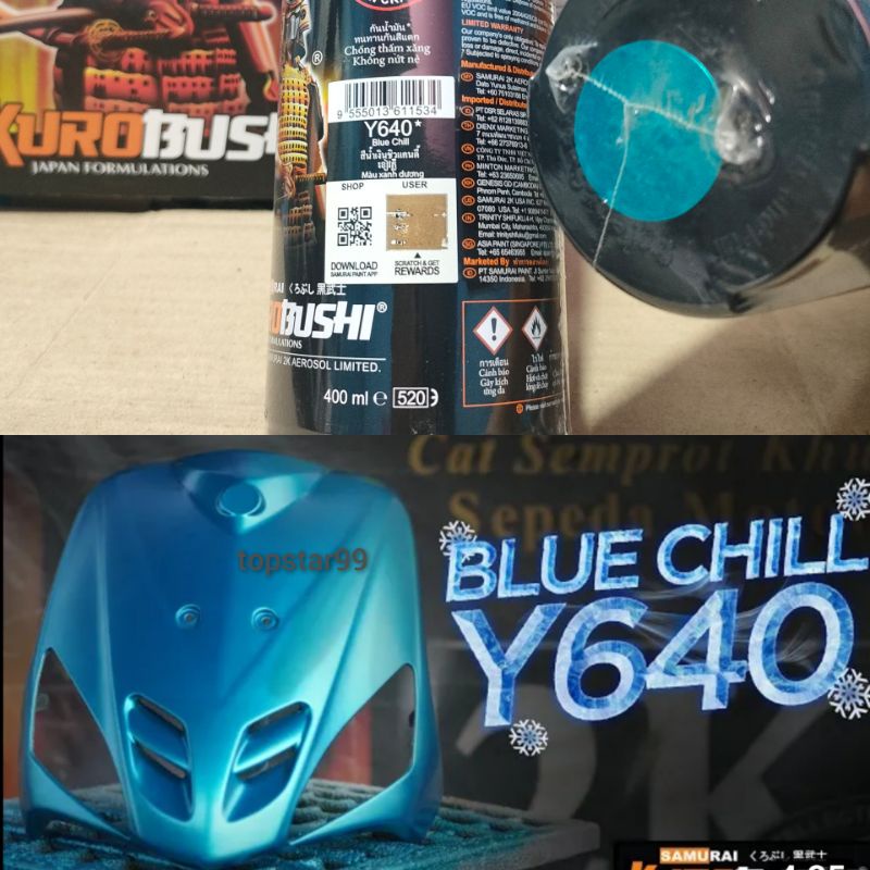 Pilok Pilox Cat Samurai Blue Chill Y640 Biru 400ml Cat Semprot Samurai Paint Kurobushi Aerosol