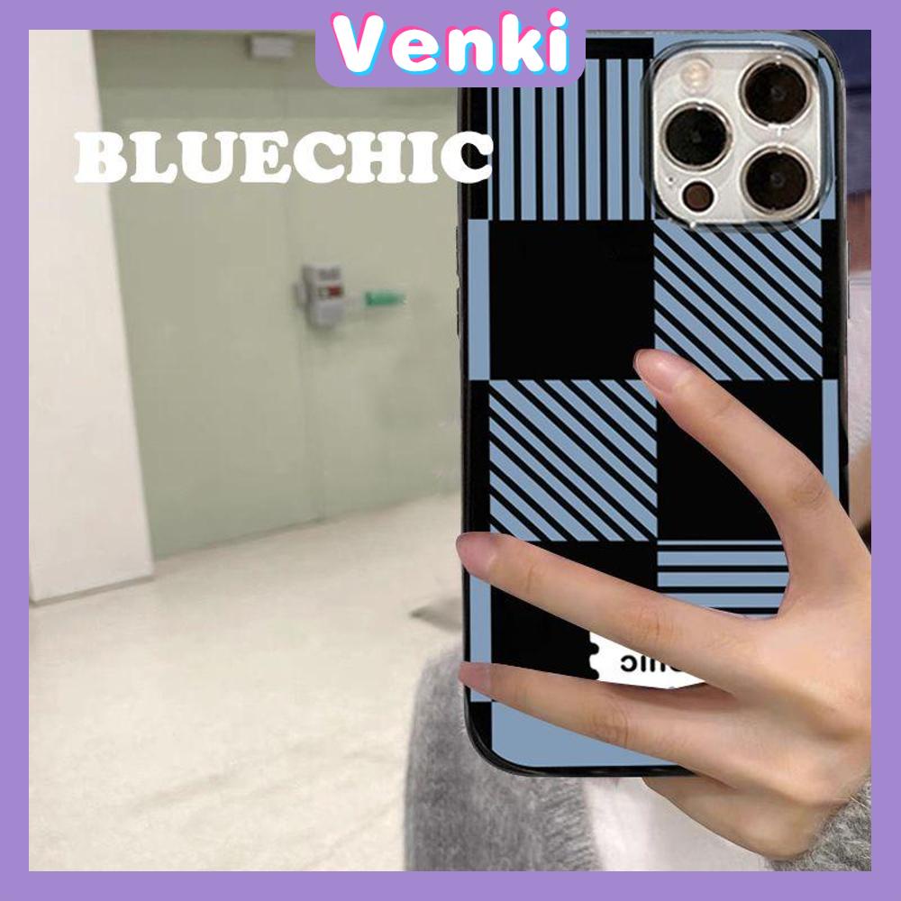 Case For iPhone 14 Pro Max Soft TPU Candy Case Blue and Black Love Plaid Glossy Back Cover Camera Protection Shockproof For iPhone 13 12 11 Pro Max 7 8 Plus X XR