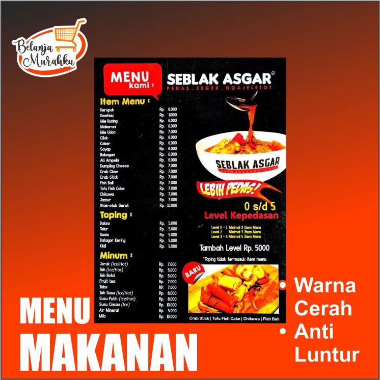

Cetak Daftar Menu Makanan Minuman UKURAN A3 A4