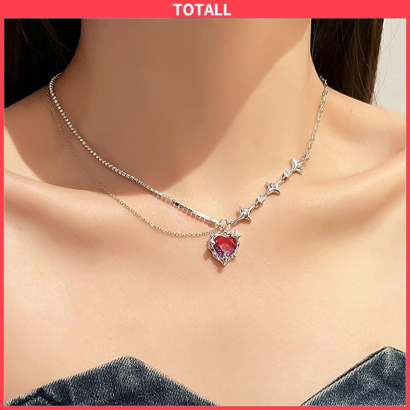 COD Kalung Wanita Square Zircon Lapisan Ganda Rantai  Hip Hop   Musim Dingin Musim Gugur  Desain Sense-Totall