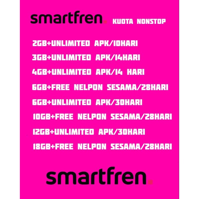 PAKET DATA SMARTFREN KUOTA NONSTOP 2GB 3GB 4GB 6GB 10GB 12GB 18GB