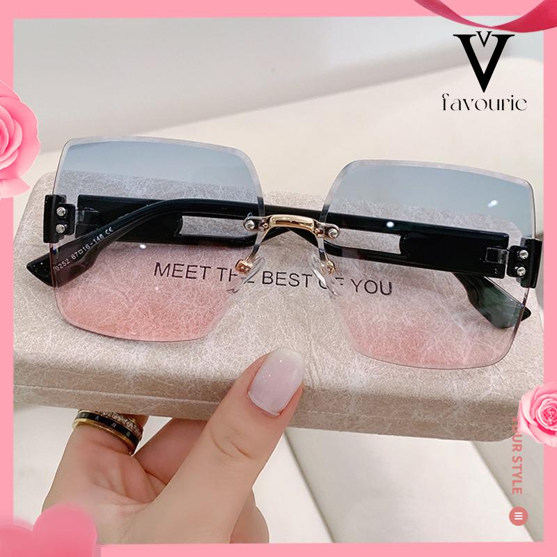 CODKacamata Hitam UV400 Tanpa Bingkai Bentuk Persegi Warna Gradasi Gaya Korea Untuk Wanita-FA