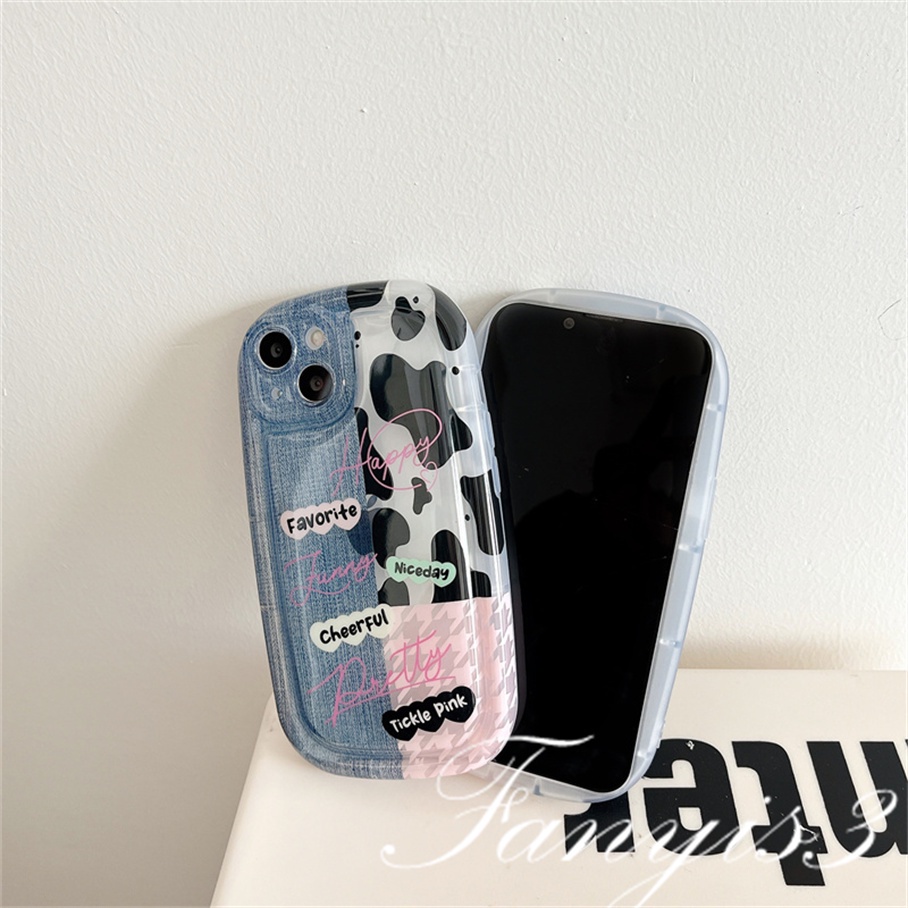 Compatible For IPhone 14 13 12 11 Pro Max X XR Xs Max 8 7 Plus SE 2020 Kompatibel Untuk Denim Cow Milk Phone Case Bening TPU Lembut Cover Pelindung