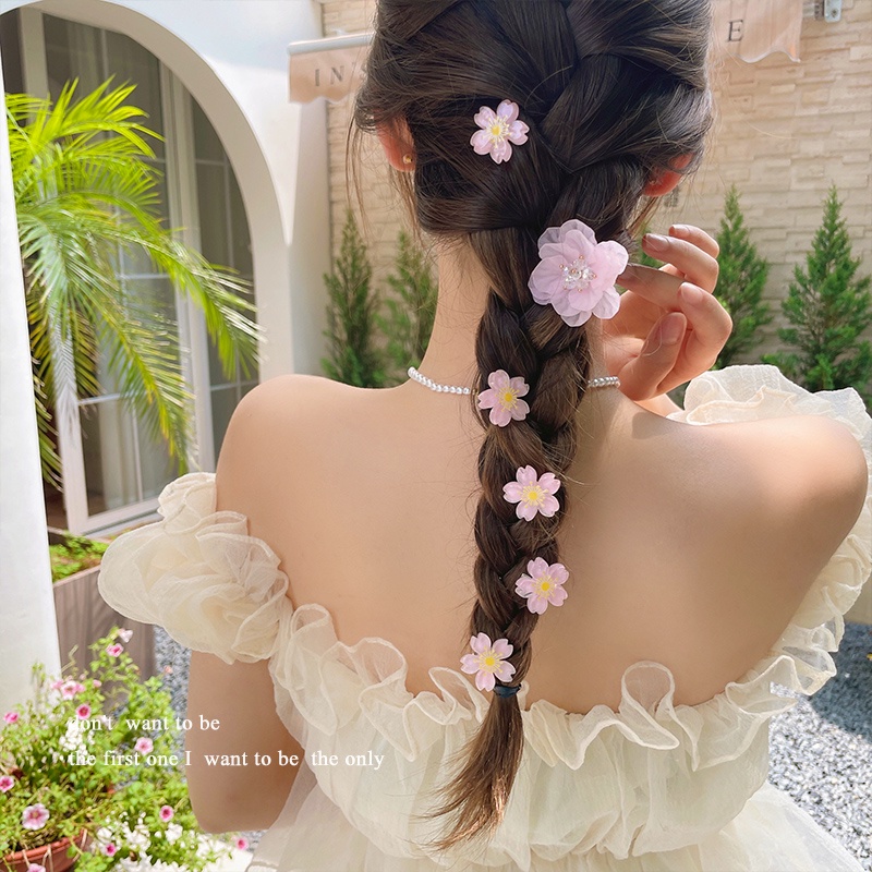 Set 5pcs Korea Lucu Cherry Blossom Kecil Jepit Rambut Dikepang Rambut Sisi Bunga Hairpin Hiasan Kepala