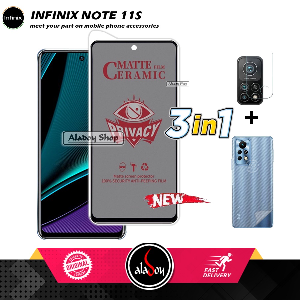 Tempered Glass Anti SPY Infinix Note 11S Anti Gores Privacy + Tempered Glass kamera dan Skin Carbon