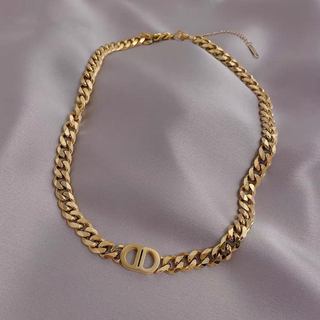Kalung Titanium Stainless Rantai Huruf D Double Choker Tebal Anti Karat