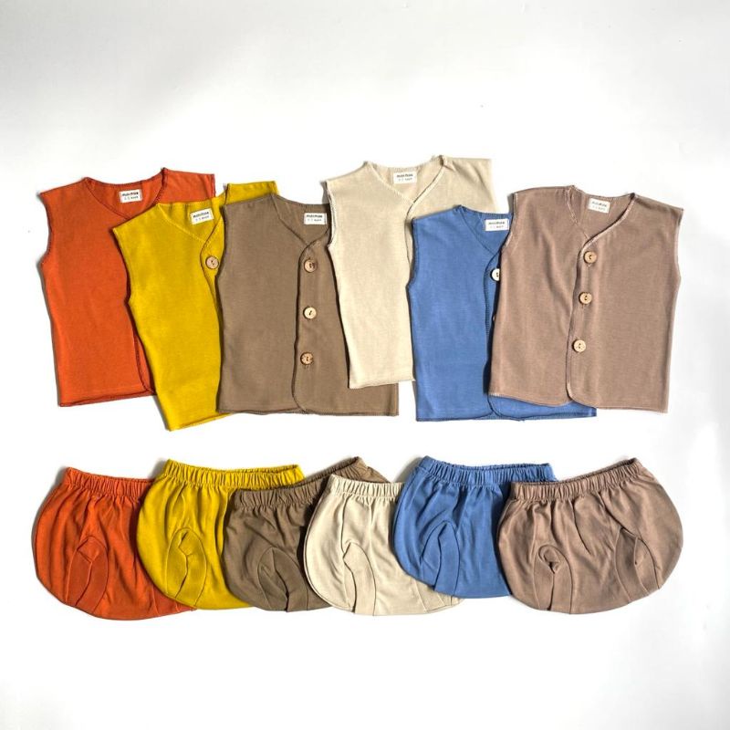 Minimine - Sleeveless Baby Set / setelan bayi lengan kutung / setelan bermain anak new born / baju bermain bayi baru lahir baby / baju bayi new born murah lucu kancing