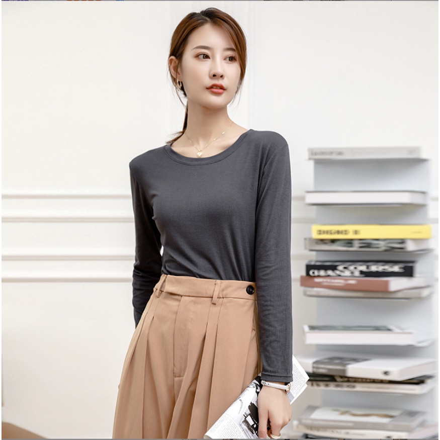 GirlWish Fashion Korean Long Sleeve Knit Woman Top Atasan Crop Lengan Panjang