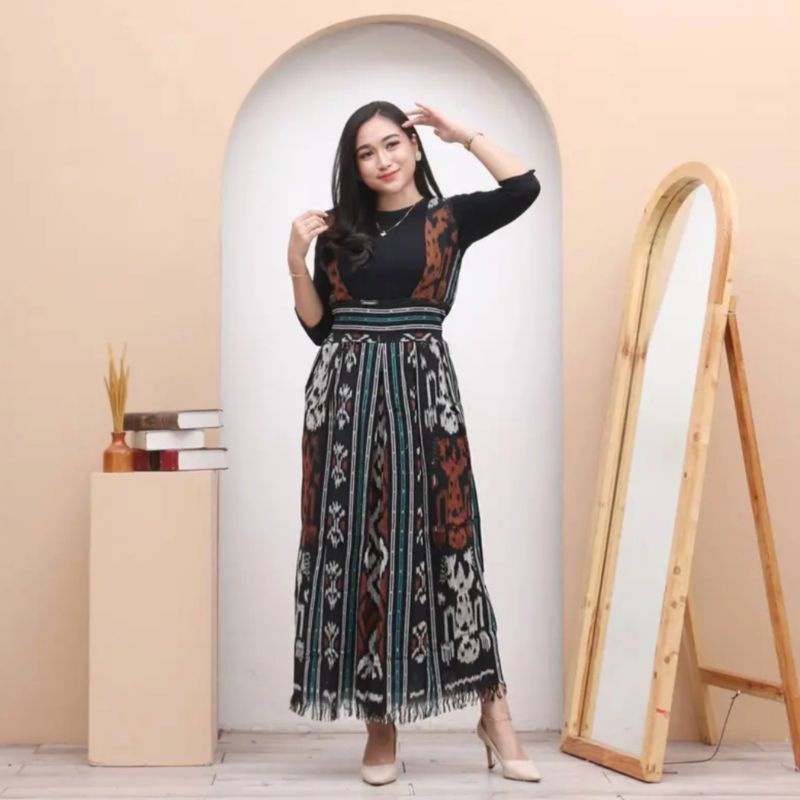 [ready stok] overall tenun wanita - overall kekinian - dress tenun - baju kondangan - baju pesta - s