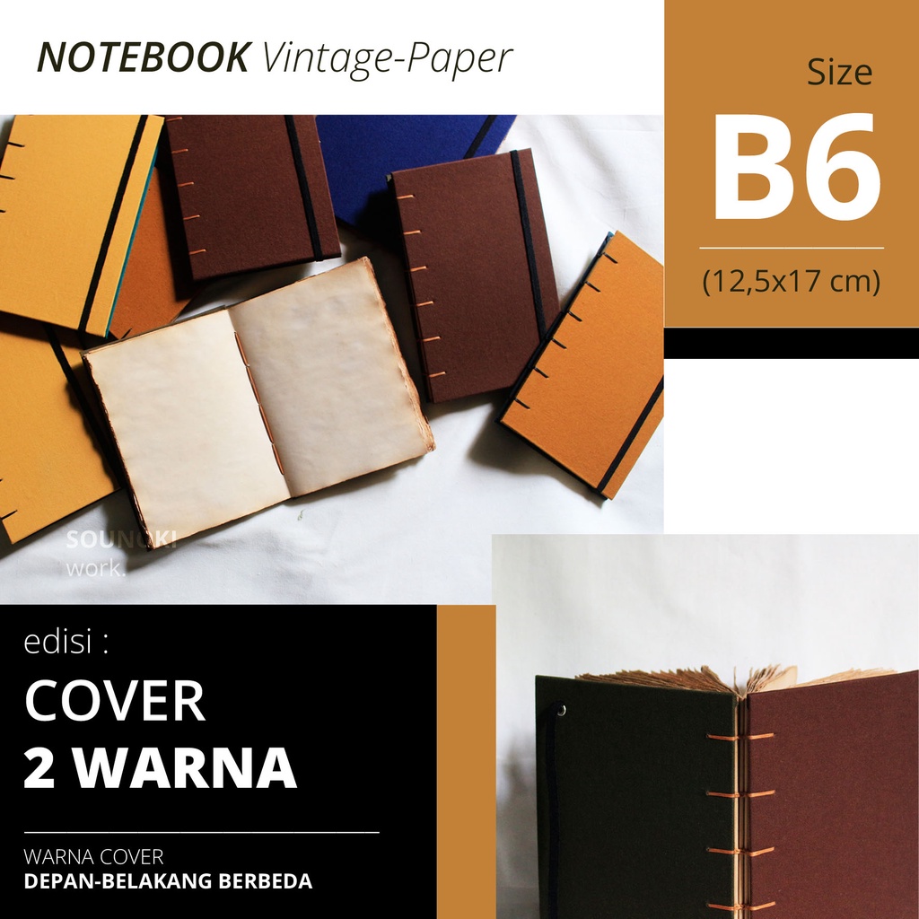 

Handmade Buku Catatan Notebook Vintage Paper Warna Polos | Depan Belakang Beda Warna - Ukuran B6