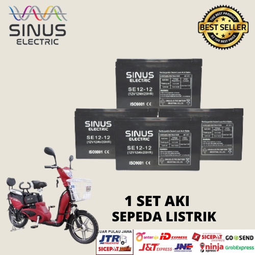 aki sepeda listrik 12v 12ah 1paket (4pcs/1set) sinus electric