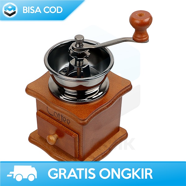 GRINDER KOPI MANUAL ALAT PENGGILING KOPI DESAIN RETRO STAINLESS KAYU