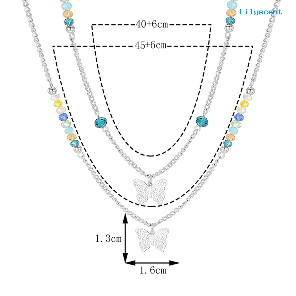 [LS]Wanita Kalung Double Layer Manik-Manik Kilau Cerah Elegan All-match Dekorasi Hadiah Kupu-Kupu Liontin Kalung Rantai Perhiasan Untuk Pakaian Sehari-Hari