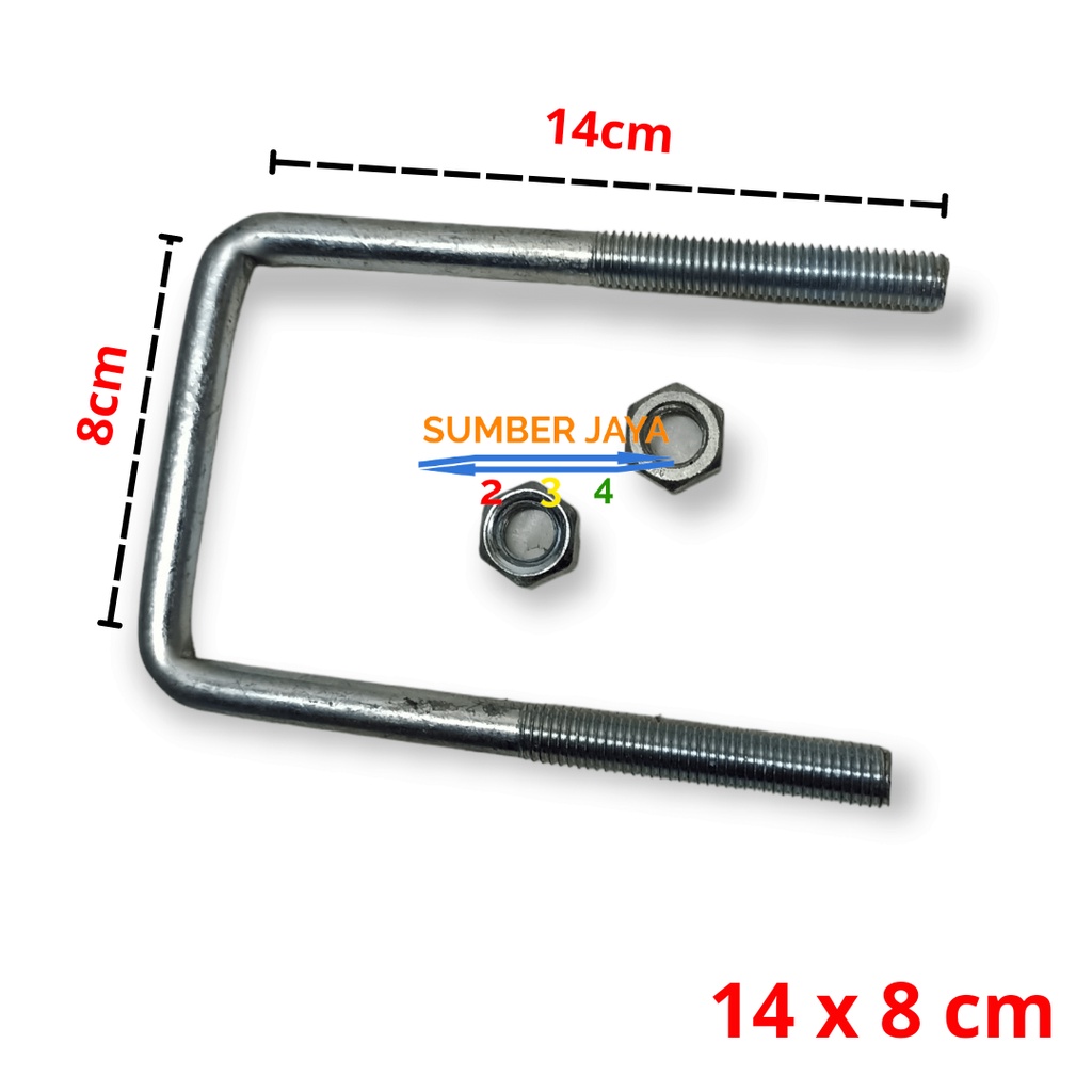 U bolt ukuran 14cm x  8cm