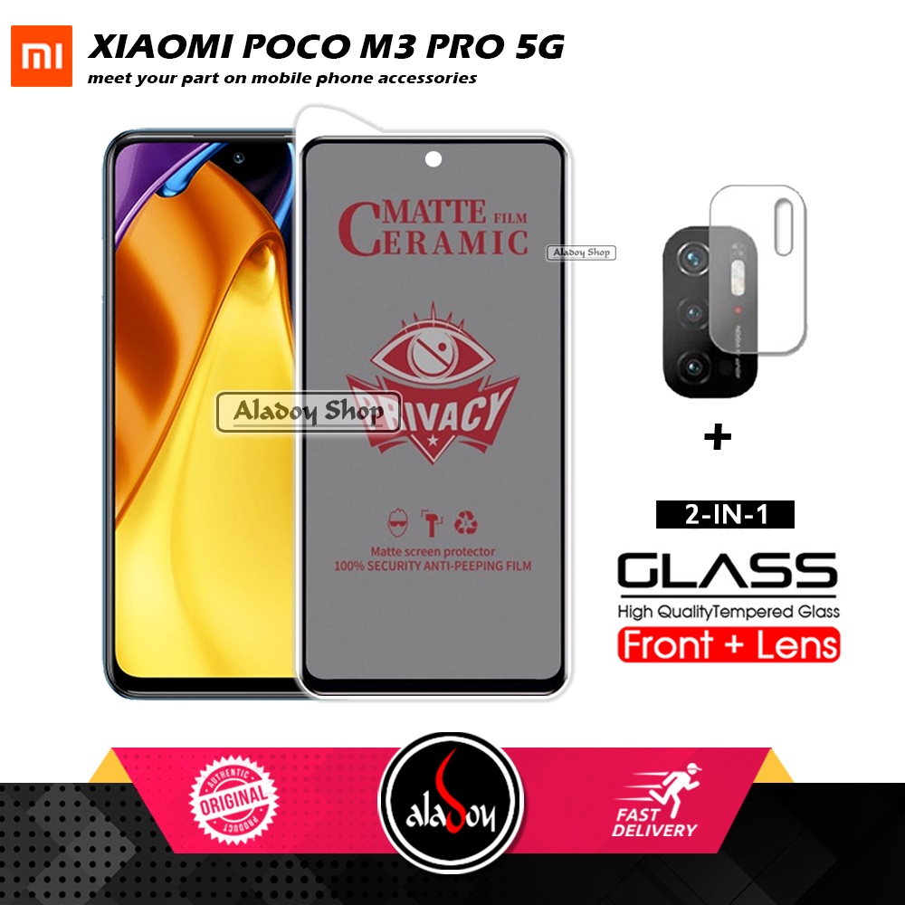 PAKET 2IN1 Anti Gores Privacy Xiaomi Poco M3 Pro 5G + Tempered Glass Kamera