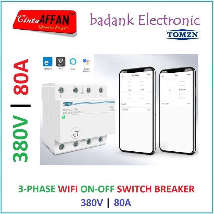 Isol Ewelink Wifi 3 Phase On-Off Switch Breaker 80A 380Vac Din Rail