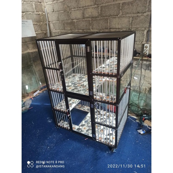 KANDANG KUCING ALUMUNIUM 2 KAMAR LENGKAP LAMPU
