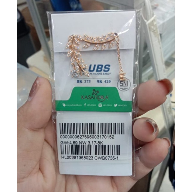 anting slobok daun gandul batu hitam putih UBS kadar 8K 375